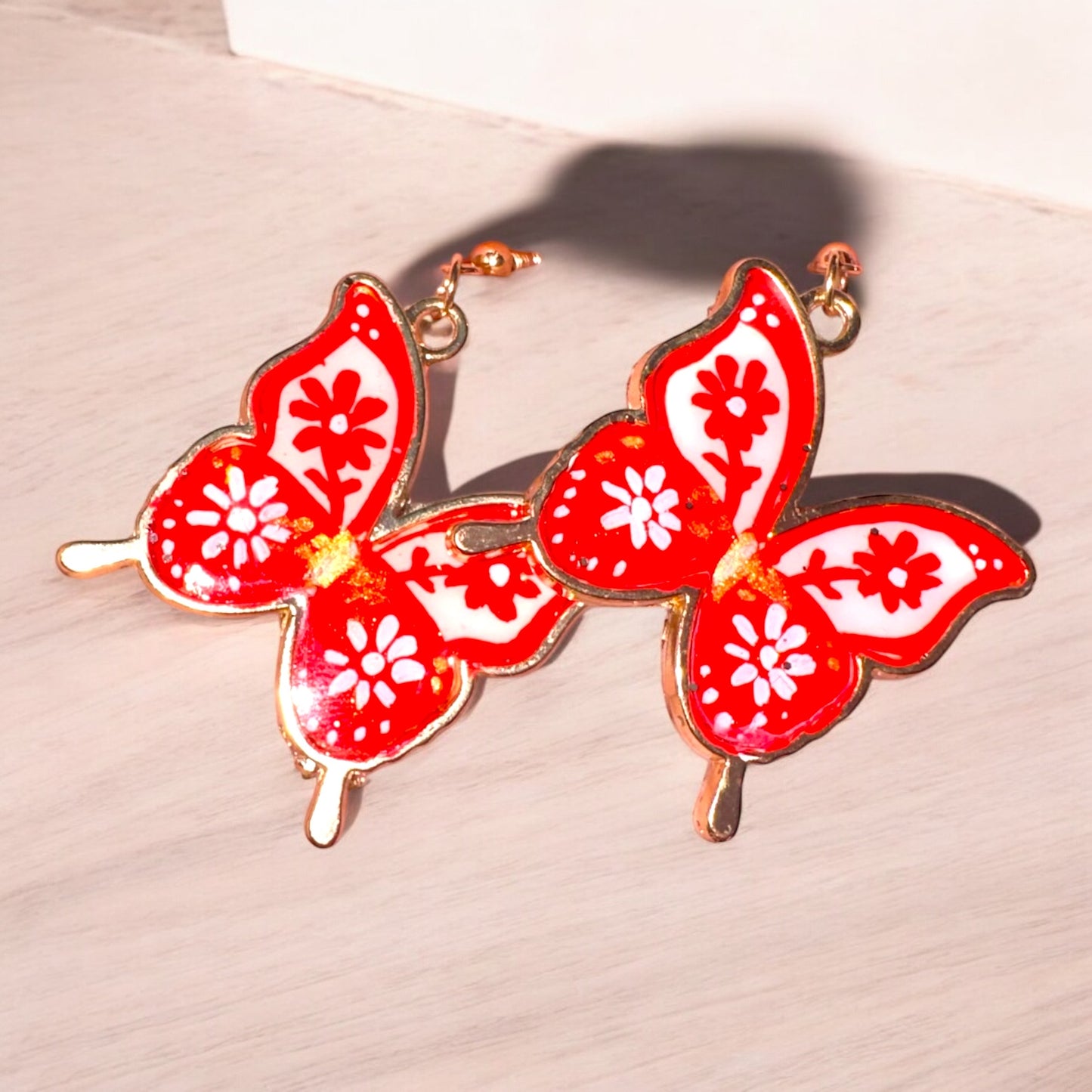 Hand-painted Floral Butterfly Earrings