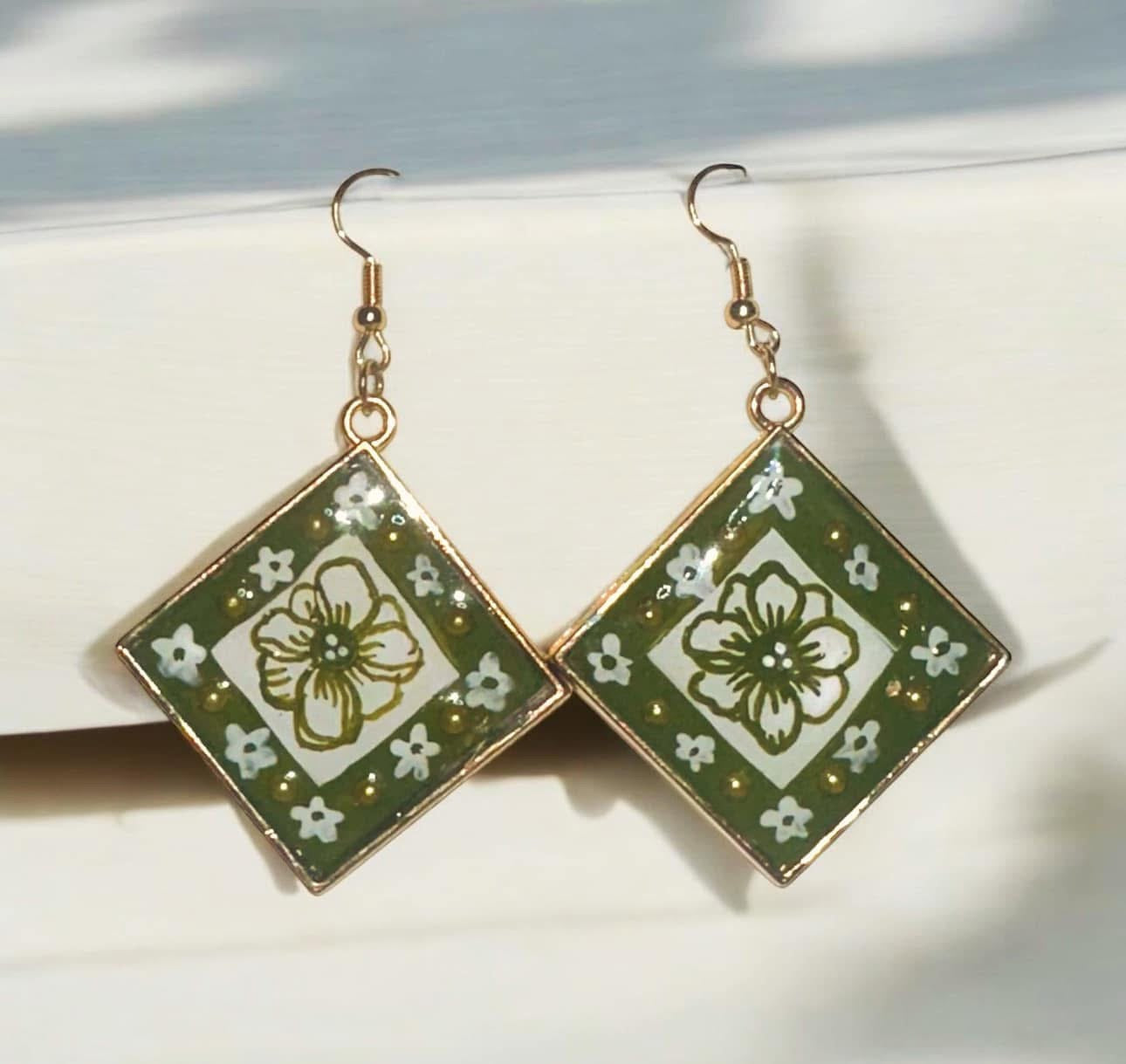 Boho Olive Floral Earrings