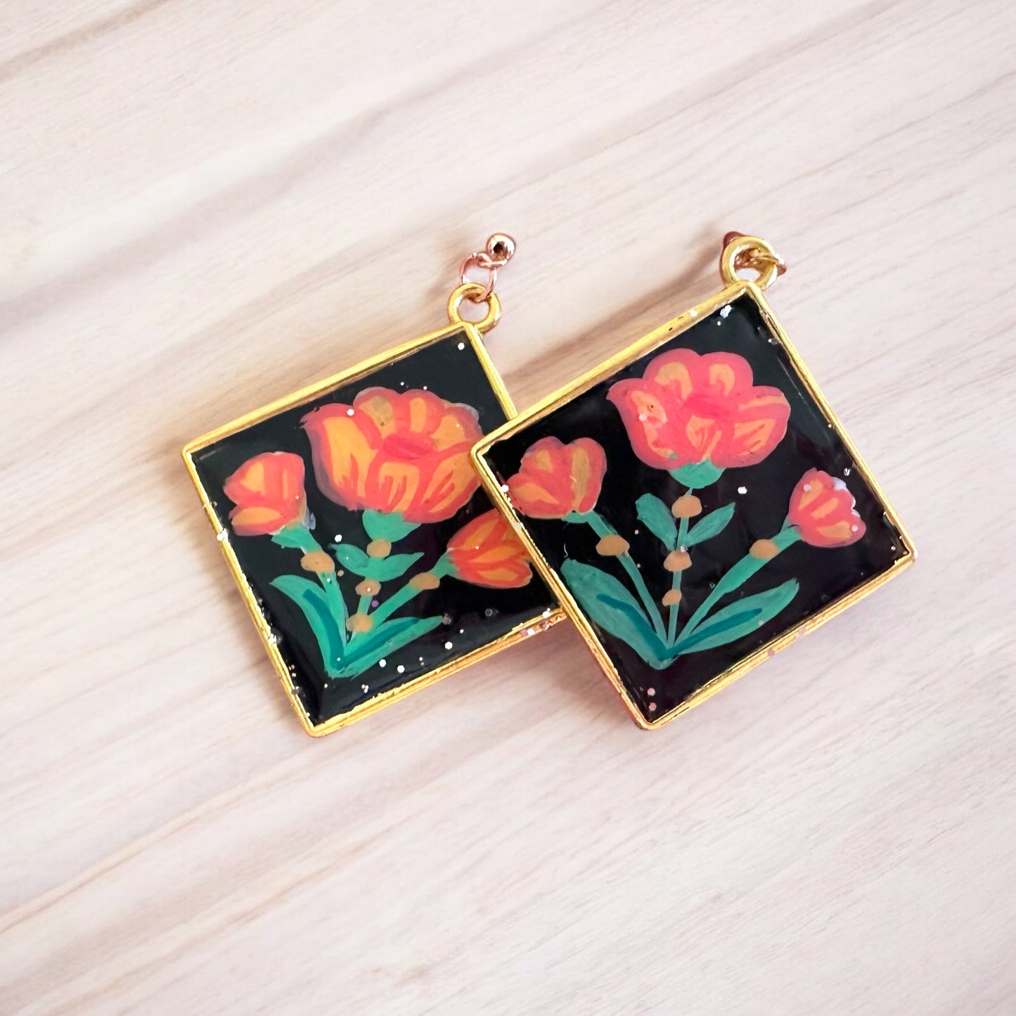 Hand-painted Coral Tulip Earrings