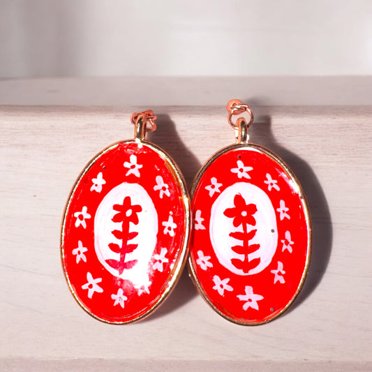 Hand-painted Red Floral Dangle Earrings